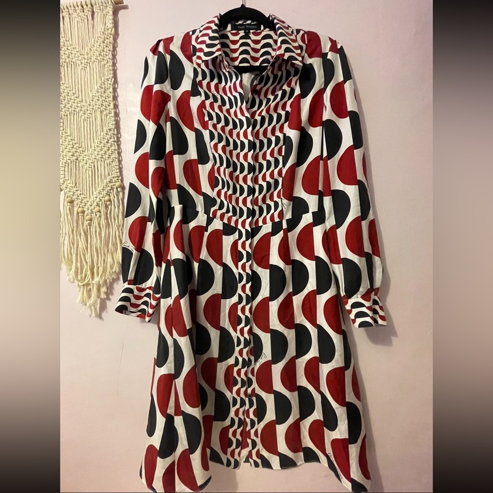 Silk Pink Tartan Black and White Long Sleeve Bishop Sleeve Dress